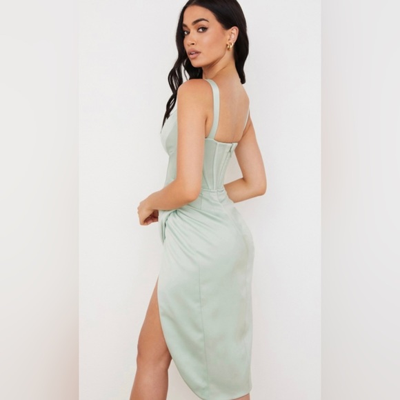 House of CB Dresses House Of Cb Pistachio Satin Corset Midi Dress